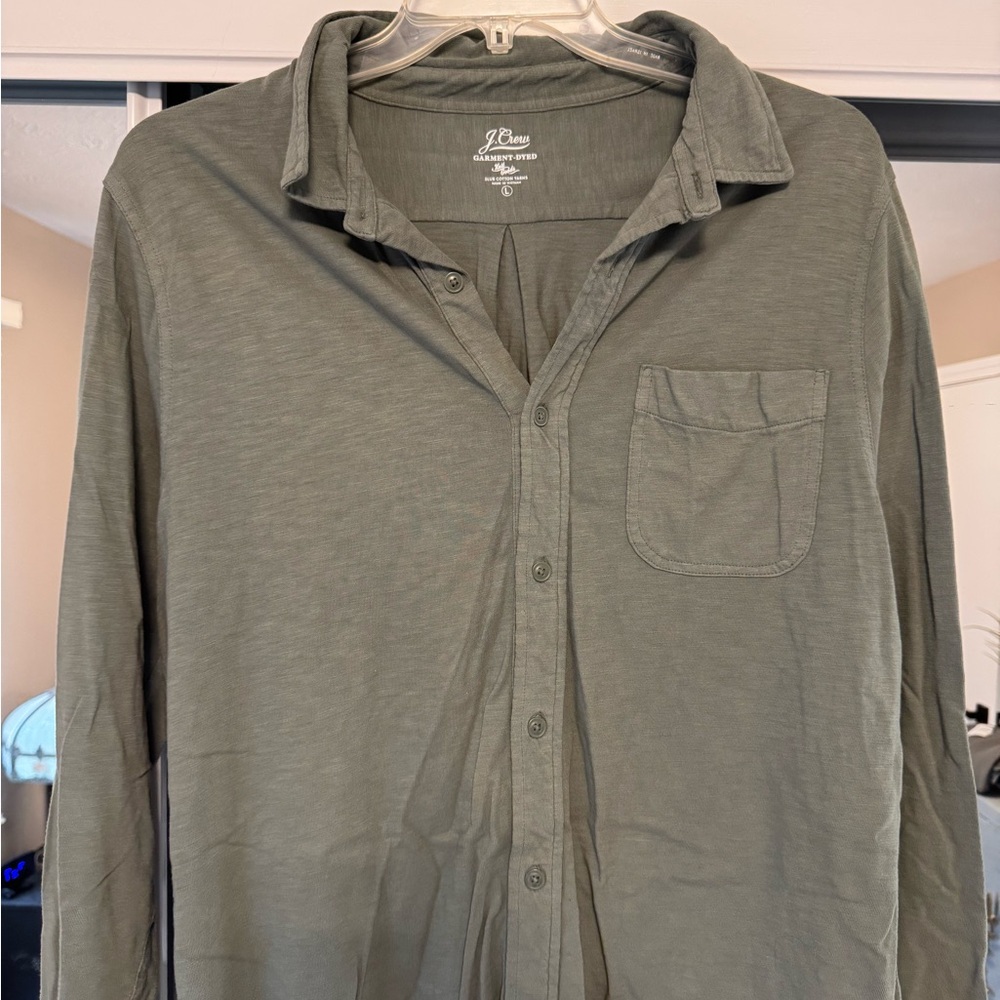 J. Crew Olive-Tone Garment-Dyed Slub Button Shirt